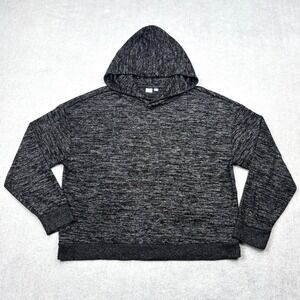 Gap Softspun Womens Large Tall Black Marl Space Dye Cozy Pullover Hoodie 350917